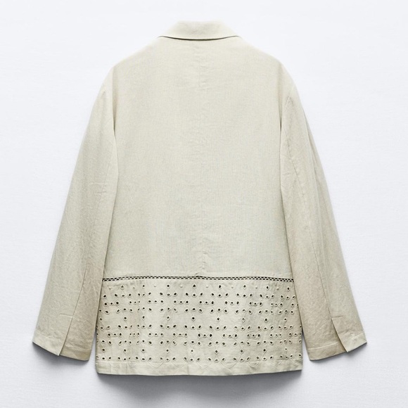 Zara linen Blend embroidered eyelets blazer - Picture 7 of 11